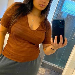 ZARA Brown V Neck Shirt